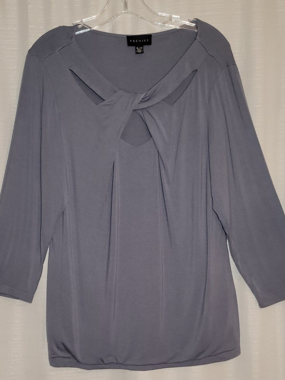 Premise Women's Slate Blue Knot-Front Long Sleeve Top